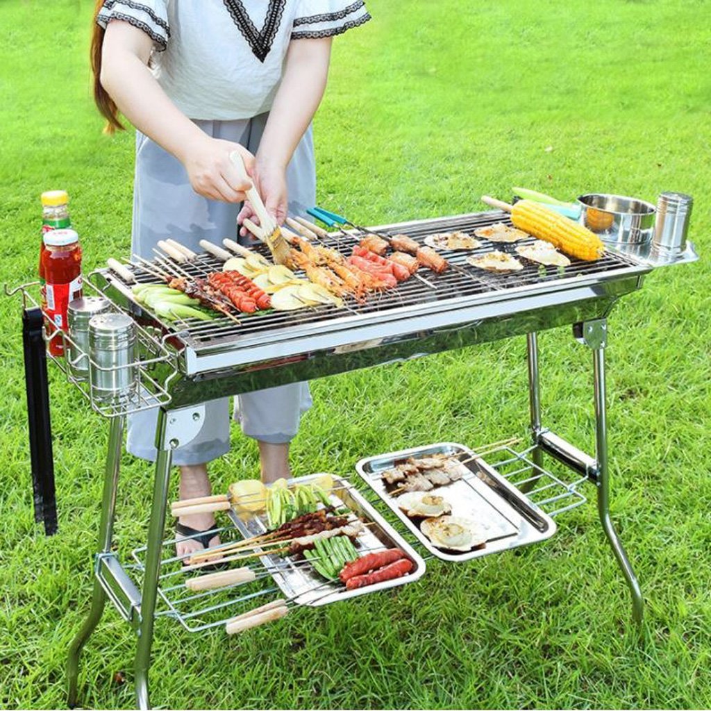 BBQ Grill Barbecue Set Charcoal Kabob Stove Portable Foldable Camping Picnic - SILBERSHELL