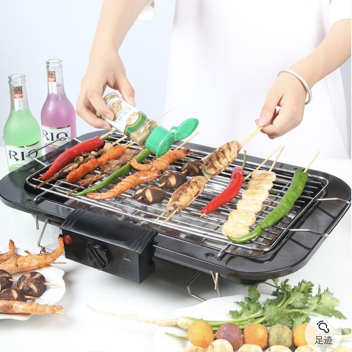 Portable Electric BBQ Grill Teppanyaki Smokeless Barbeque Pan Hot Plate Table Black - SILBERSHELL