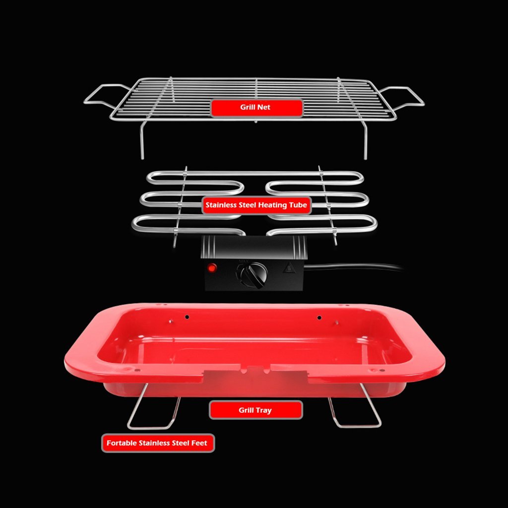 Portable Electric BBQ Grill Teppanyaki Smokeless Barbeque Pan Hot Plate Table Black - SILBERSHELL