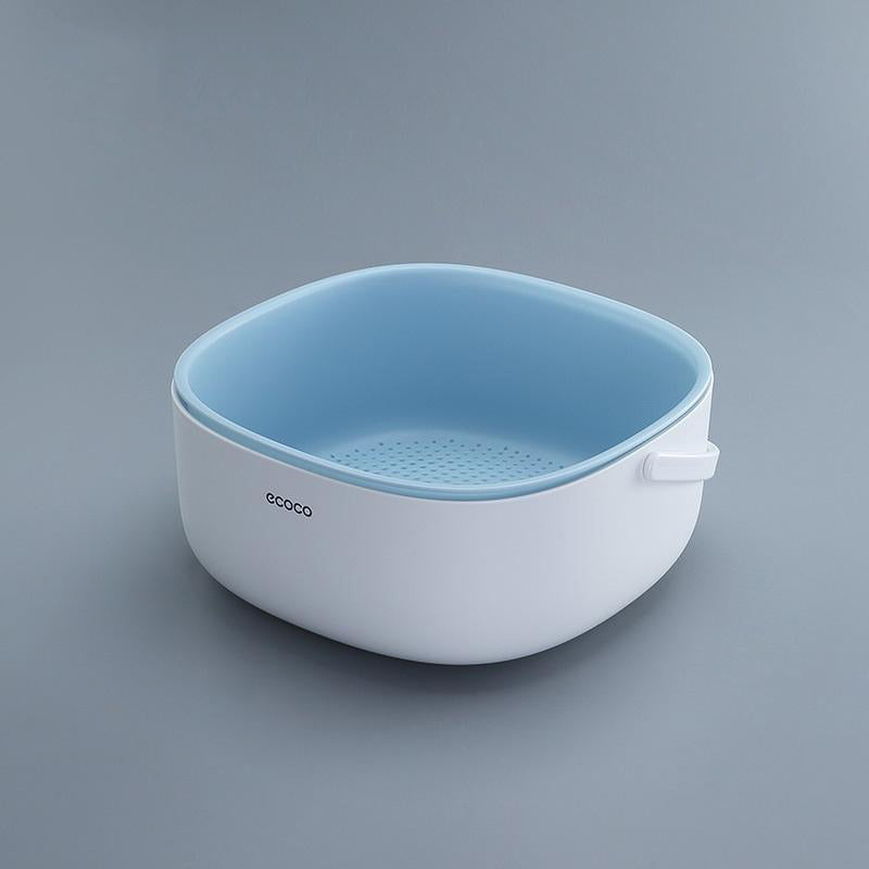 Ecoco Double Drain Basket Bowl Washing Kitchen Strainer Noodles Vegetables Fruit Sink Supplies Blue