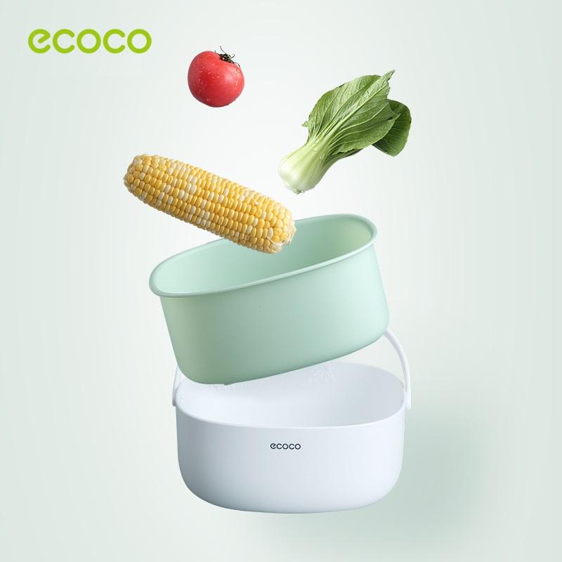 Ecoco Double Drain Basket Bowl Washing Kitchen Strainer Noodles Vegetables Fruit Sink Supplies Blue