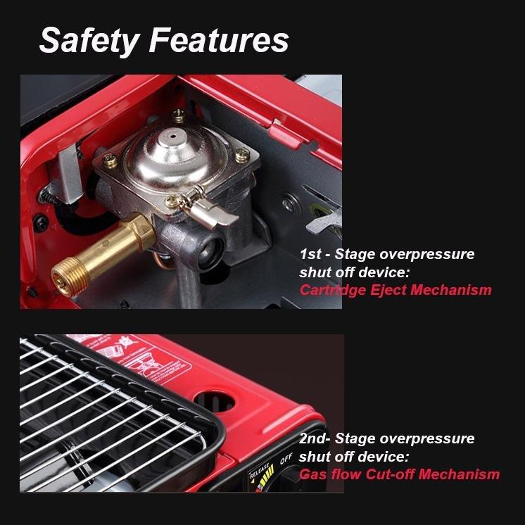 Portable Gas Stove Burner Butane BBQ Camping Gas Cooker With Non Stick Plate Orange with Fish Pan and Lid - SILBERSHELL