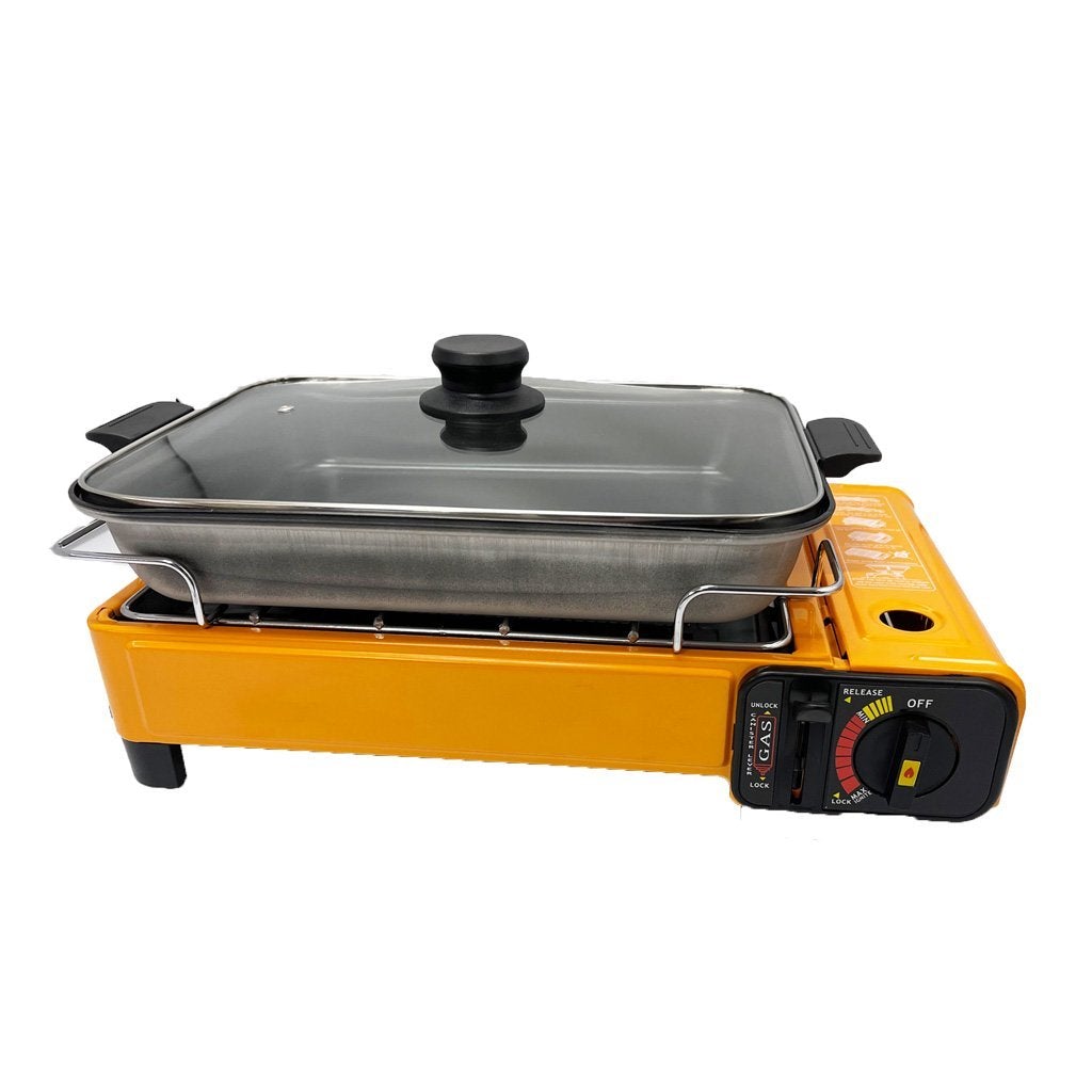 Portable Gas Stove Burner Butane BBQ Camping Gas Cooker With Non Stick Plate Black without Fish Pan and Lid - SILBERSHELL