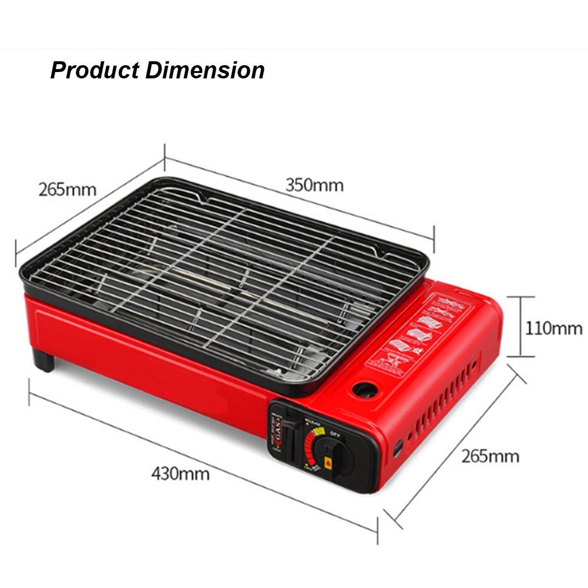 Portable Gas Stove Burner Butane BBQ Camping Gas Cooker With Non Stick Plate Red without Fish Pan and Lid - SILBERSHELL