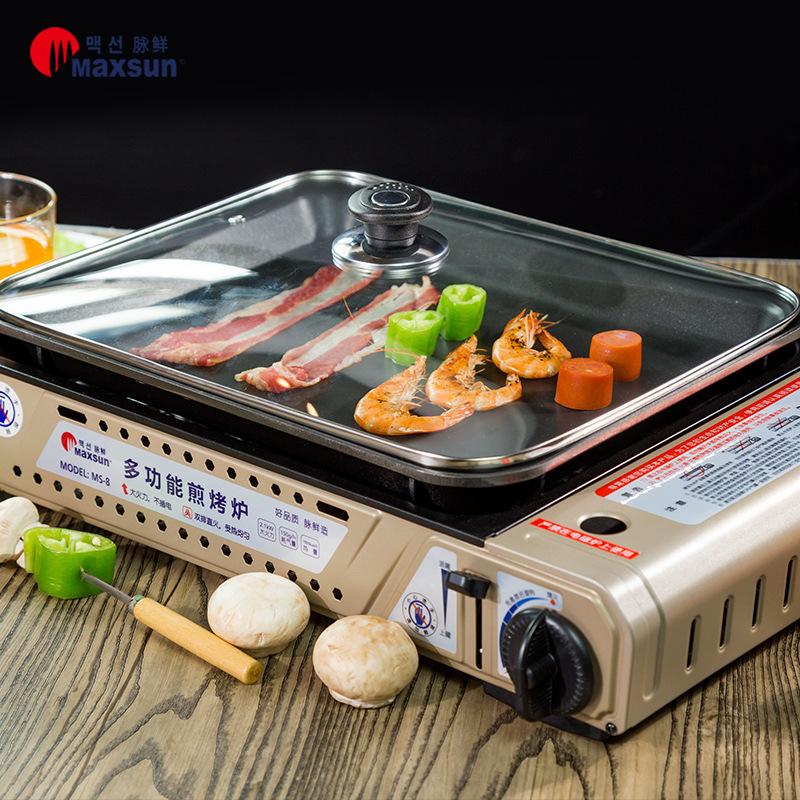 Portable Gas Burner Stove with Inset Non Stick Cooking Pan Cooker Butane Camping 35mm Cooking Pan - SILBERSHELL