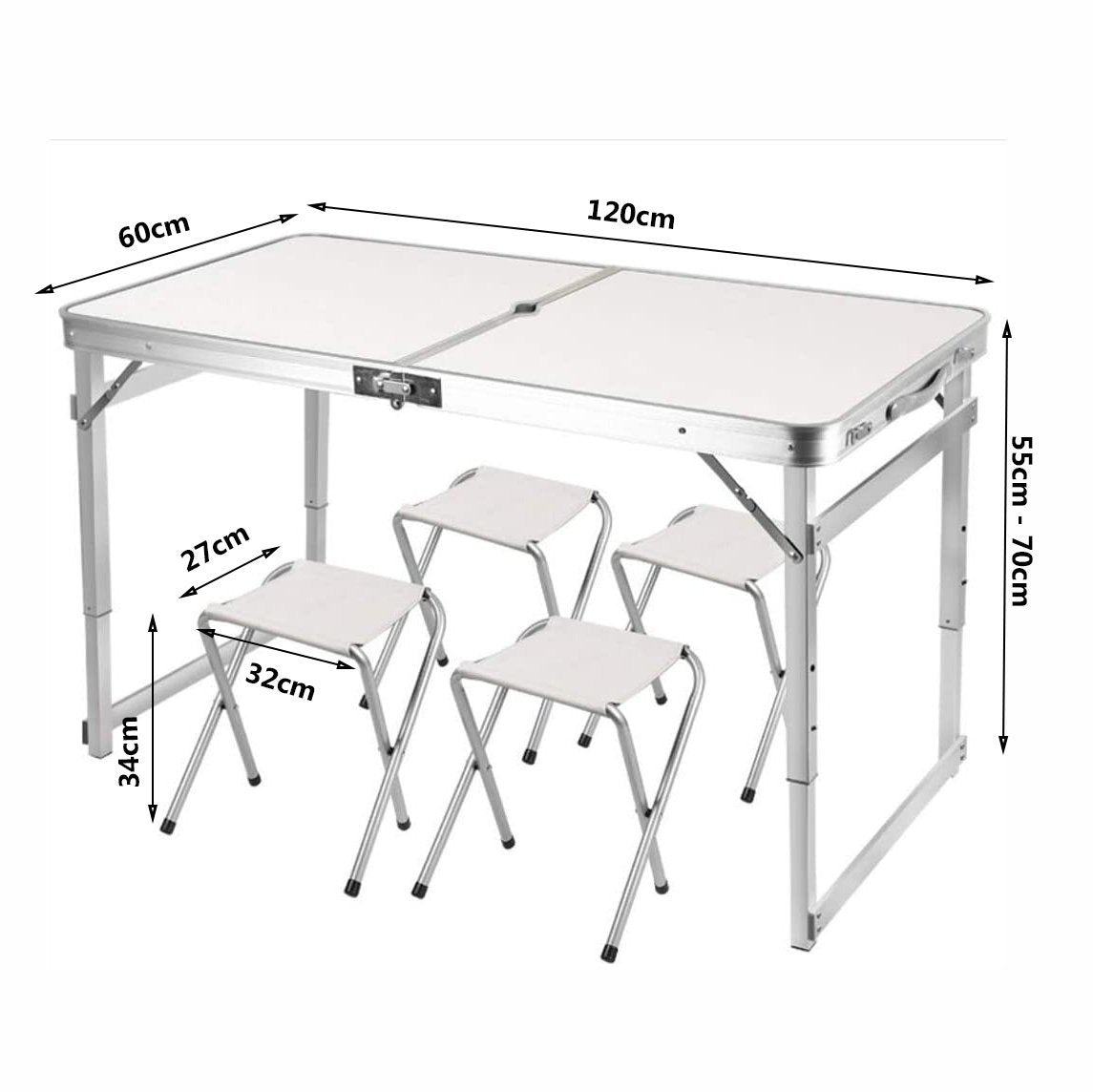 Folding Camping Table Aluminium Portable Picnic Outdoor BBQ Desk 4 Cloth Stool - SILBERSHELL