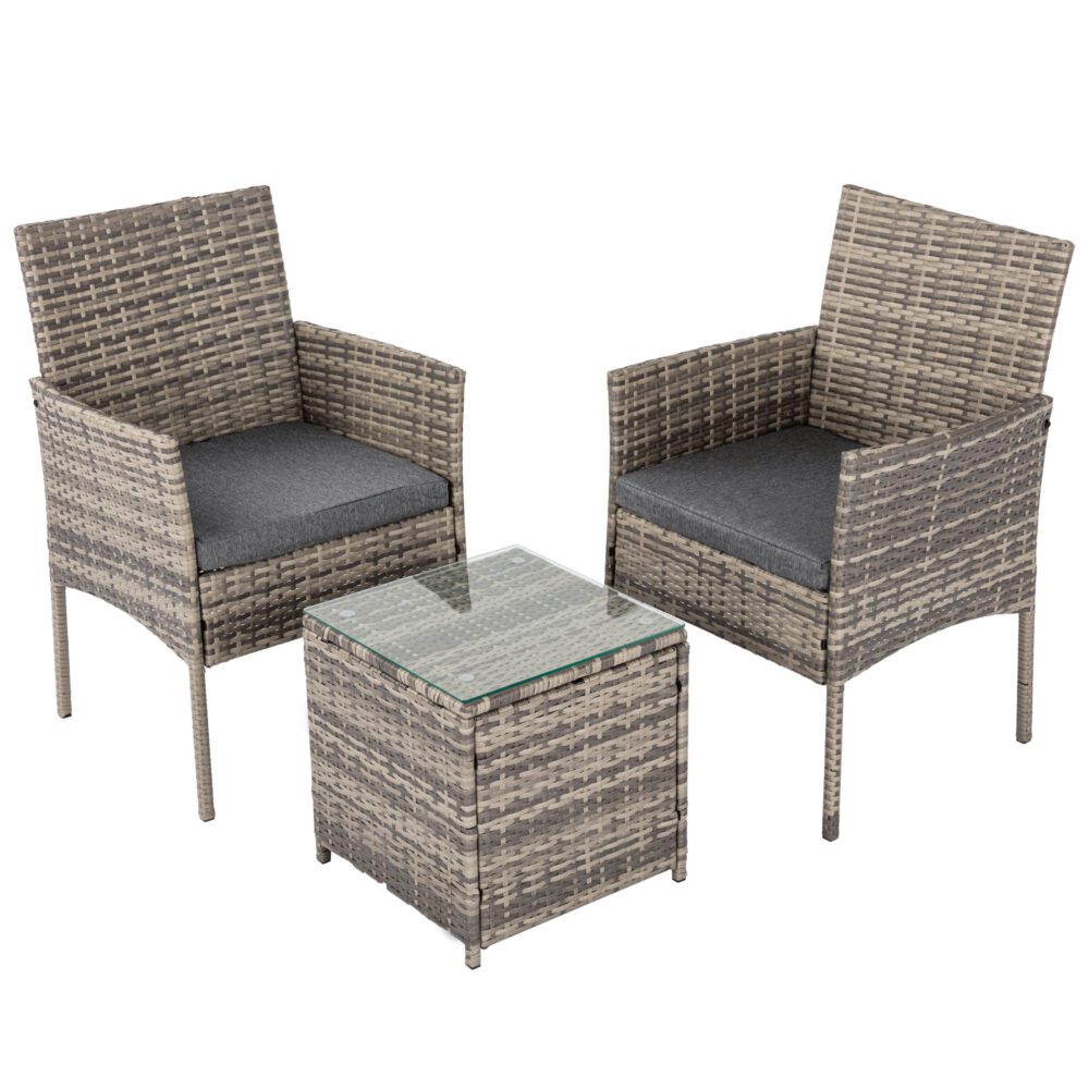 2 Seater PE Rattan Outdoor Furniture Chat Set- Mixed Grey - SILBERSHELL