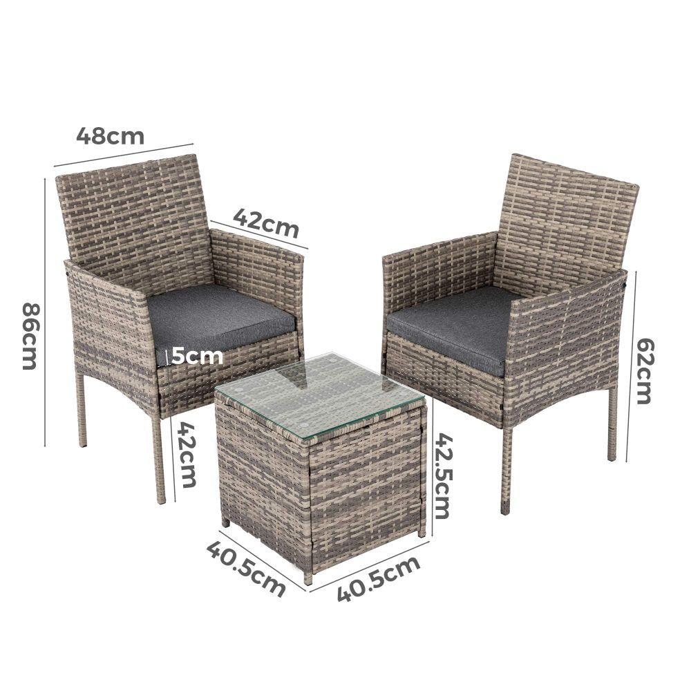 2 Seater PE Rattan Outdoor Furniture Chat Set- Mixed Grey - SILBERSHELL