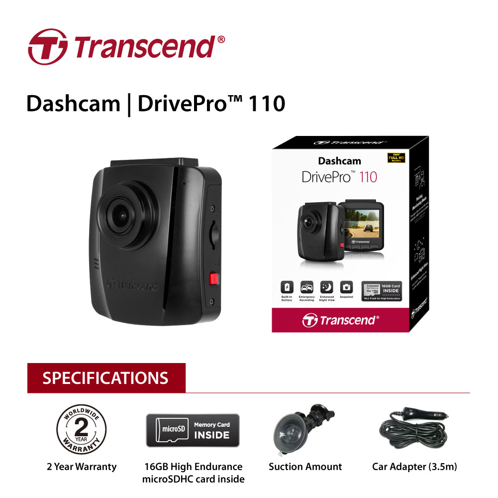 Transcend 16G DrivePro 110, 2.4" LCD, with Suction Mount - SILBERSHELL