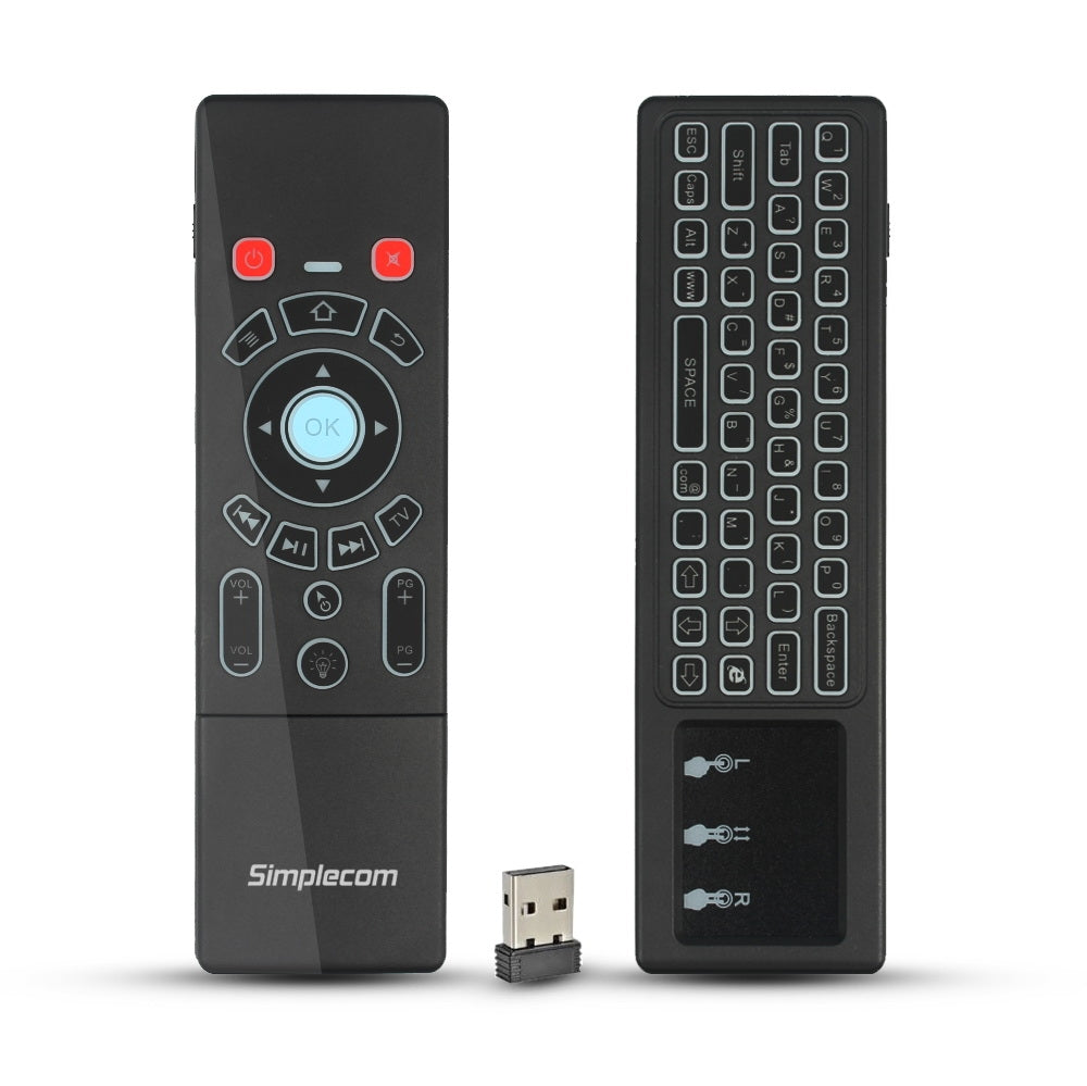 Simplecom RT250 Rechargeable 2.4GHz Wireless Remote Air Mouse Keyboard with Touch Pad and Backlight - SILBERSHELL