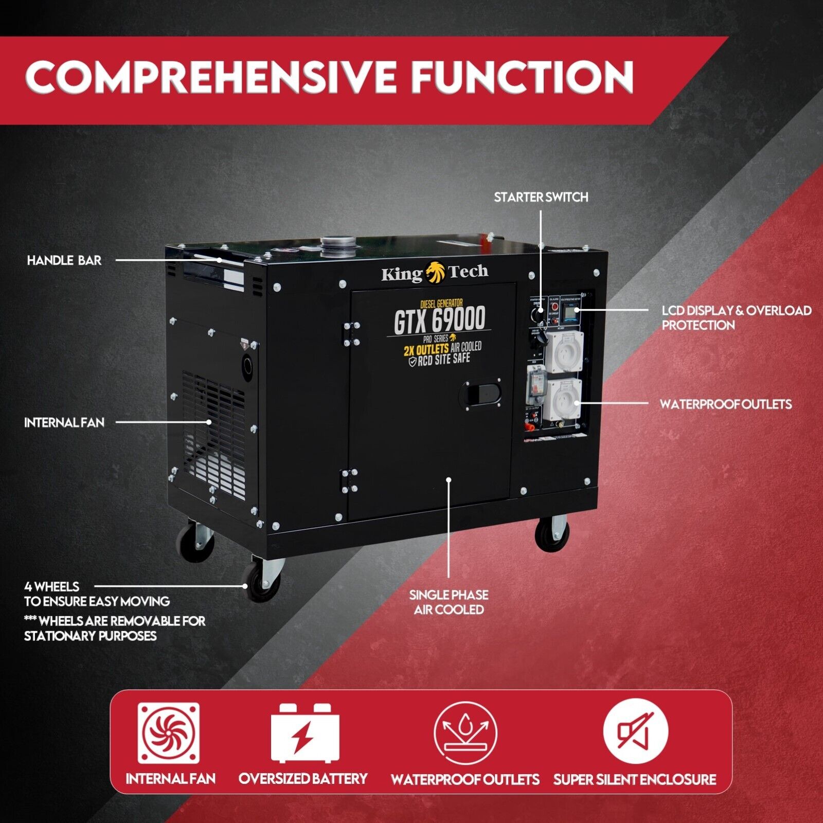 KINGTECH 8.4kW Max 6kW Rated Diesel Generator Single Phase - SILBERSHELL