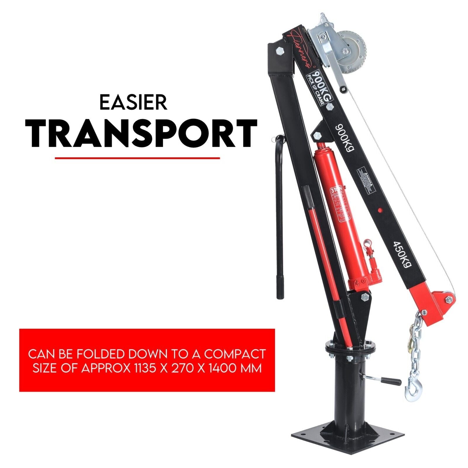 Hydraulic Crane 900kg Pickup Swivel Ute Truck Trailer Lift Hoist Winch Haul - SILBERSHELL