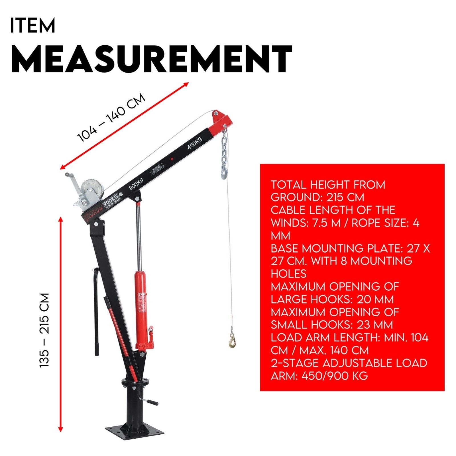 Hydraulic Crane 900kg Pickup Swivel Ute Truck Trailer Lift Hoist Winch Haul - SILBERSHELL