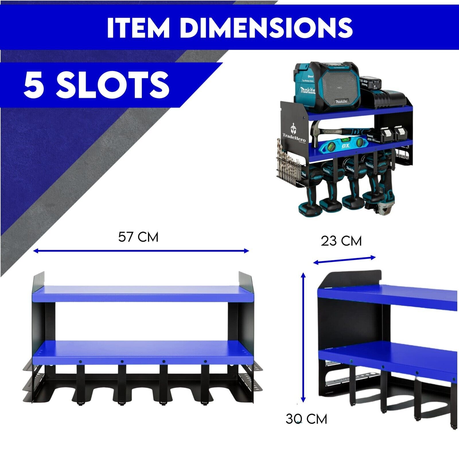 Power Tool Organiser Wall Mounted Drill Storage Organizer Holder XU1 Blue - SILBERSHELL