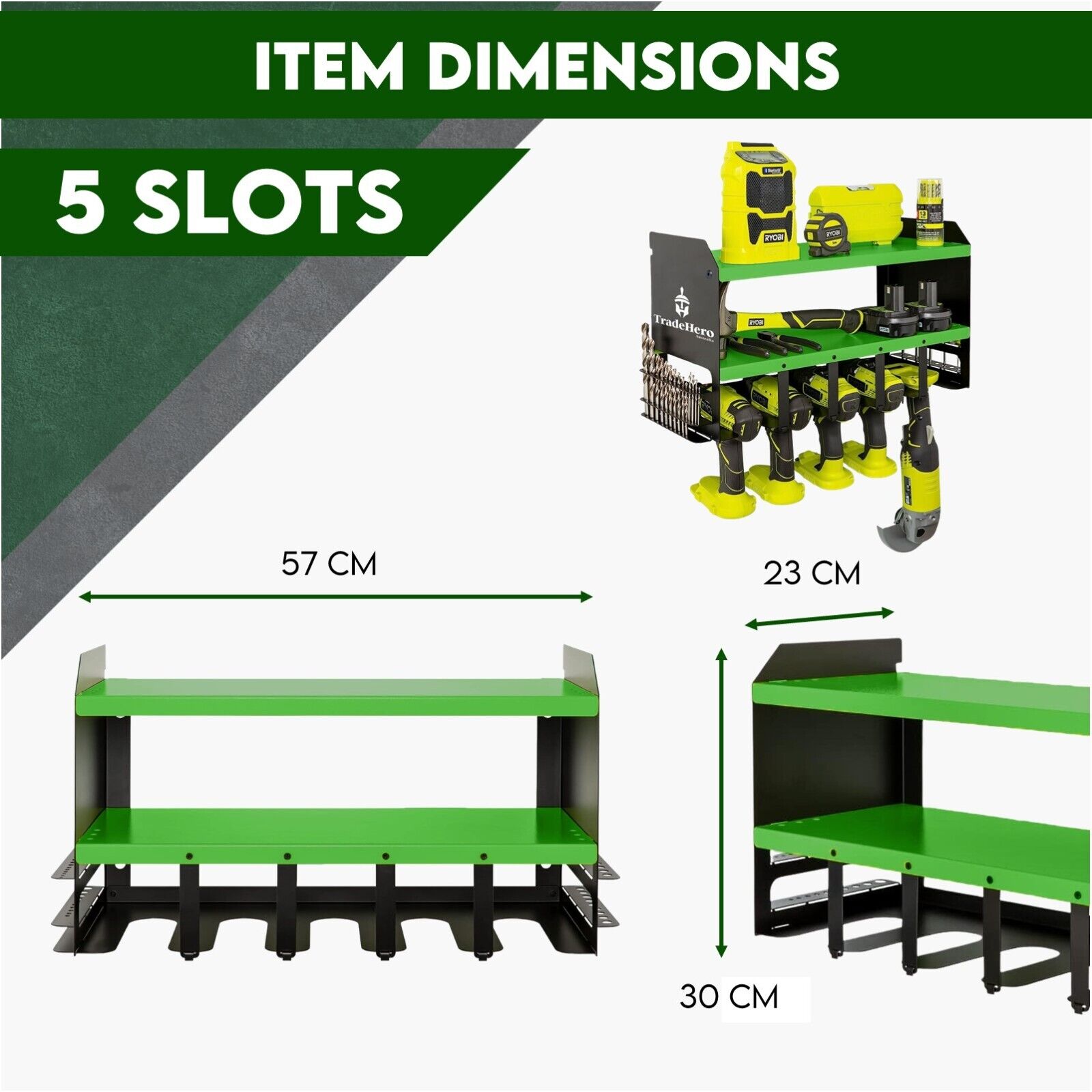 Power Tool Organiser Wall Mounted Drill Storage Organizer Holder Hikoki Green - SILBERSHELL