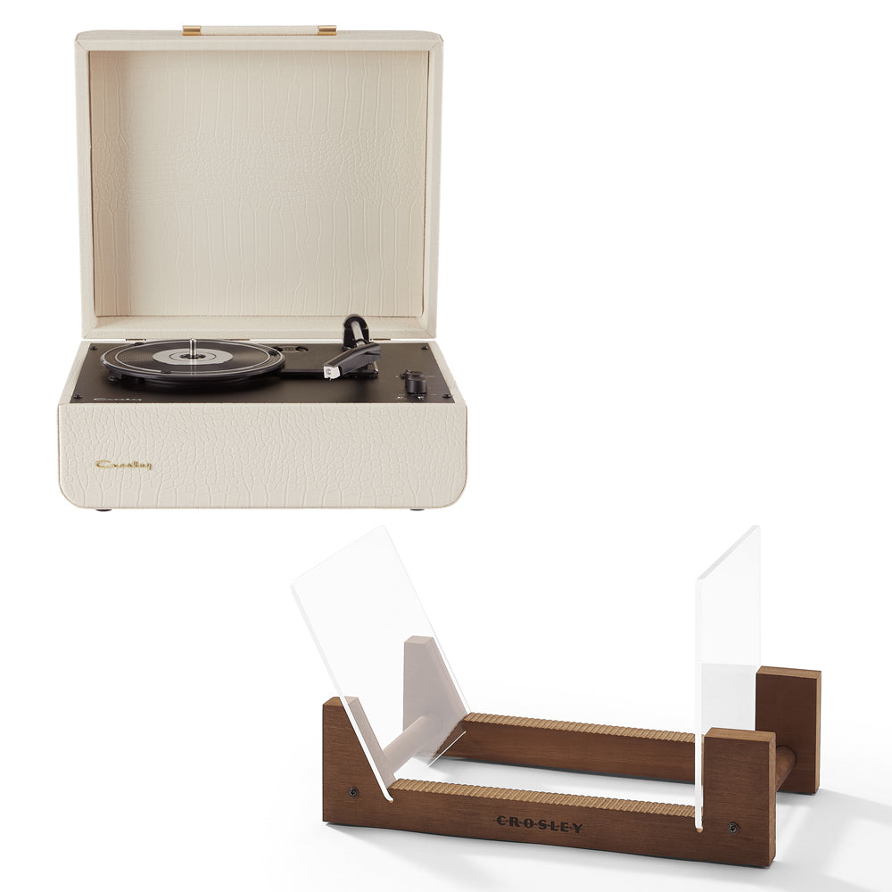 Crosley Mercury Turntable - Cream + Bundled Crosley Record Storage Display Stand - SILBERSHELL