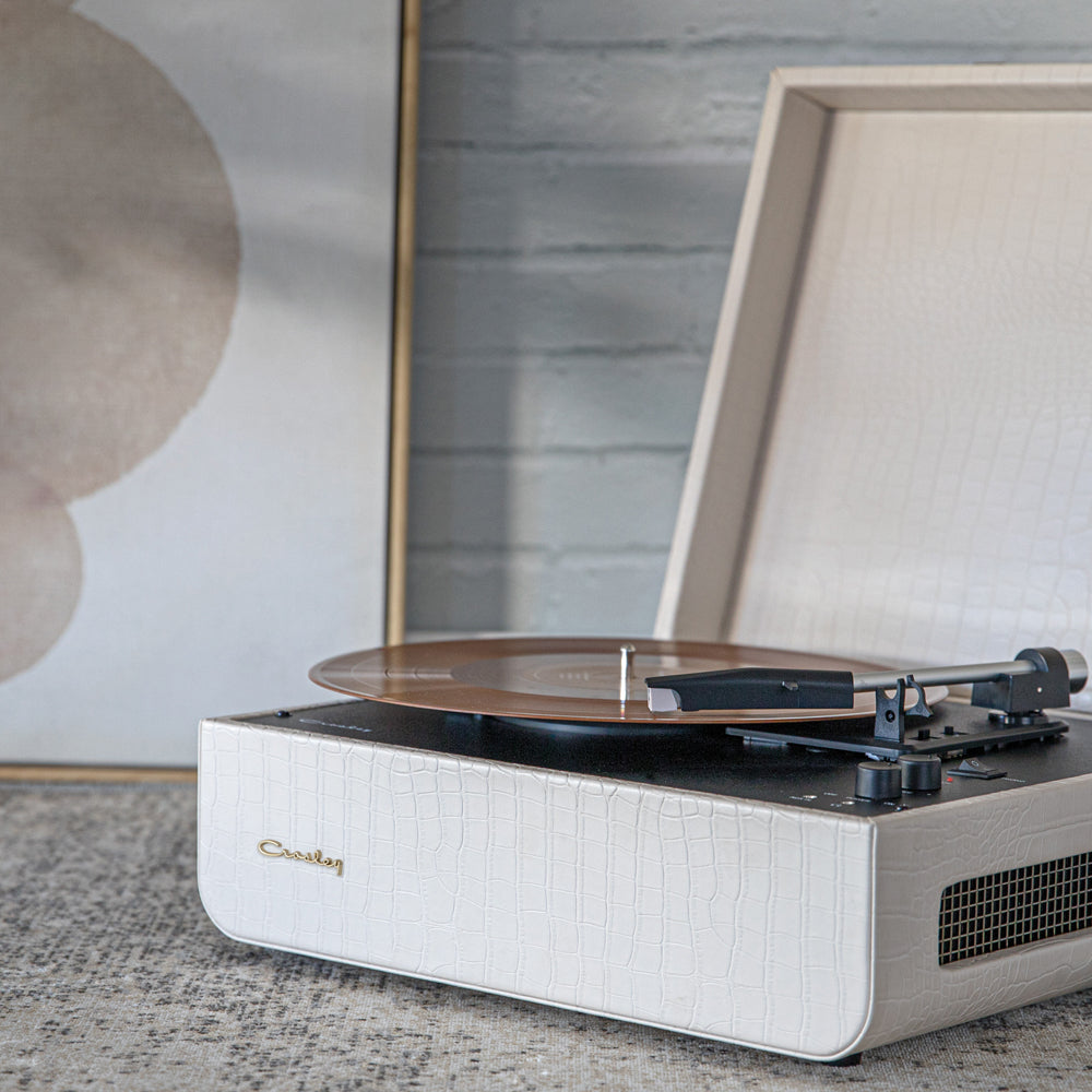 Crosley Mercury Turntable - Cream + Bundled Crosley Record Storage Display Stand - SILBERSHELL