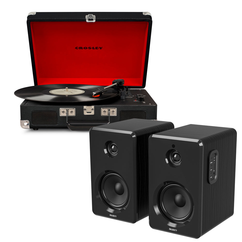 Crosley Cruiser Bluetooth Portable Turntable - Black + Bundled Majority D40 Bluetooth Speakers