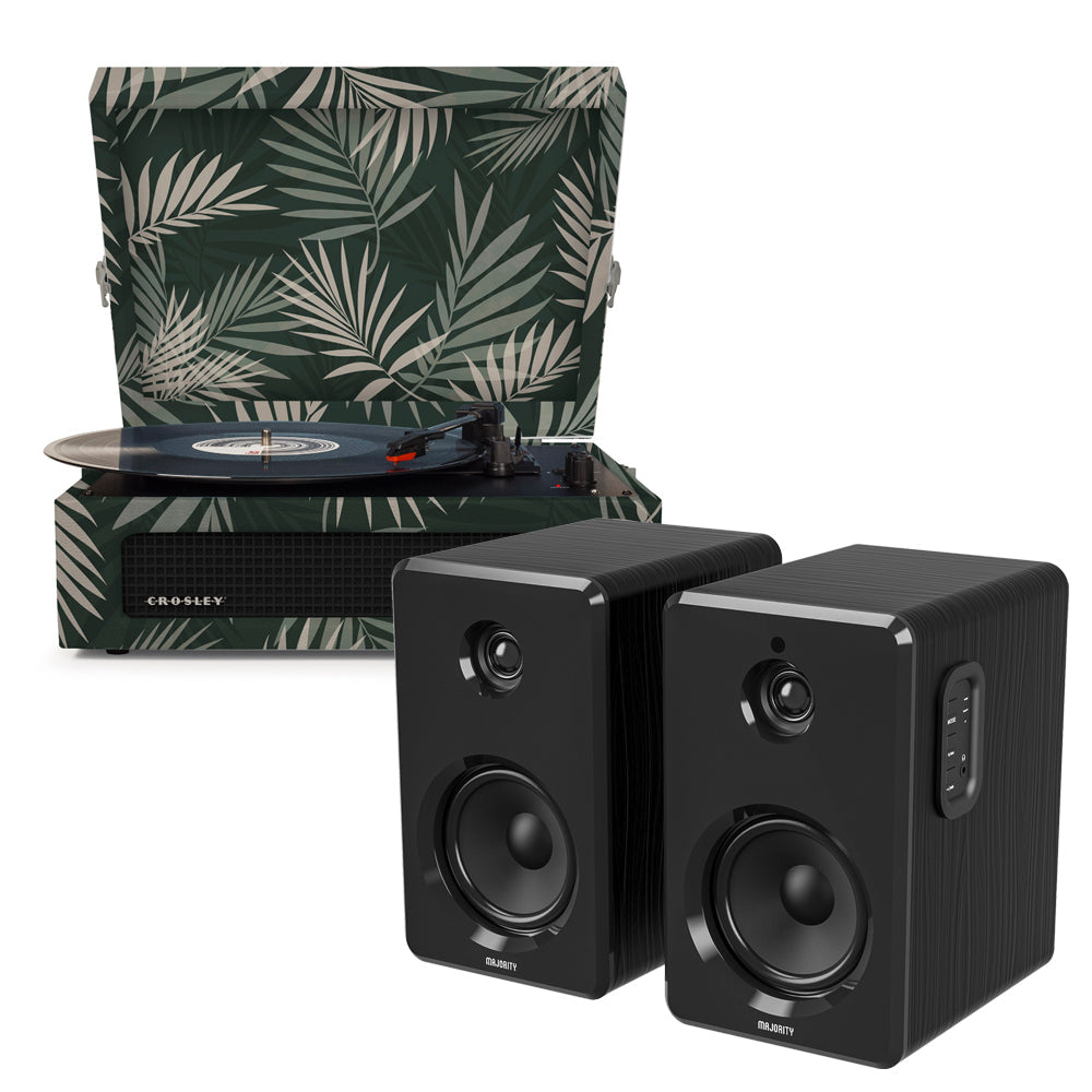 Crosley Voyager Bluetooth Portable Turntable - Botanical + Bundled Majority D40 Bluetooth Speakers - Black