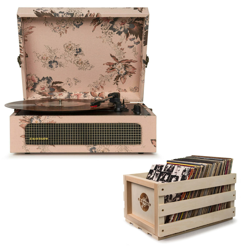 Crosley Voyager Floral - Bluetooth Portable Turntable  & Record Storage Crate - SILBERSHELL