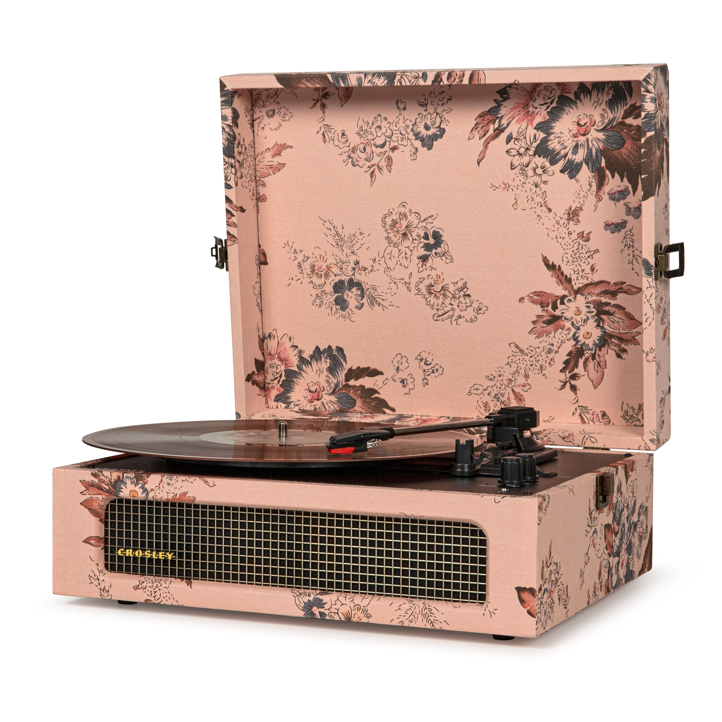 Crosley Voyager Floral - Bluetooth Portable Turntable  & Record Storage Crate - SILBERSHELL