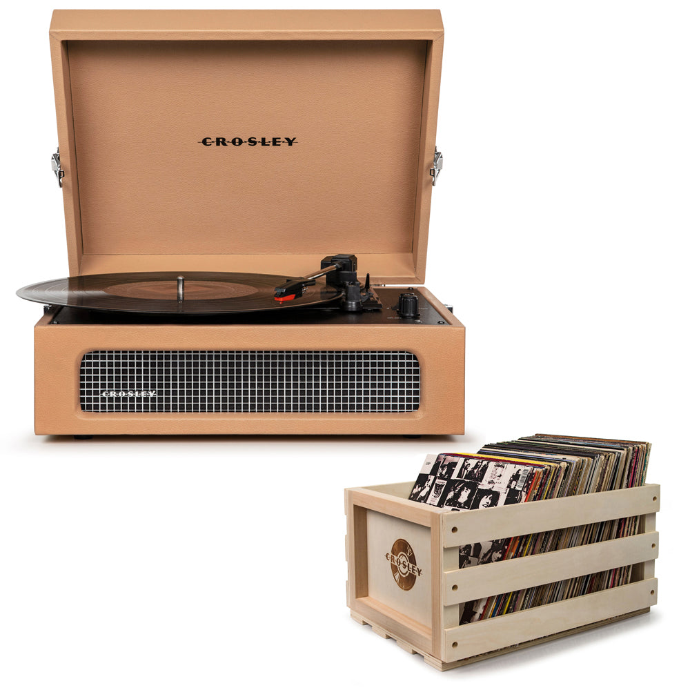 Crosley Voyager Tan - Bluetooth Portable Turntable  & Record Storage Crate - SILBERSHELL