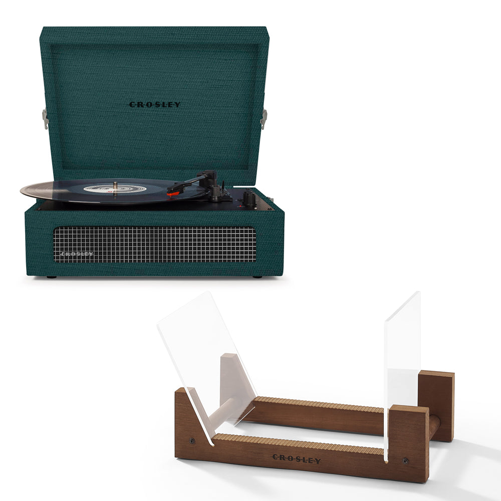 Crosley Voyager Bluetooth Portable Turntable - Dark Aegean + Bundled Crosley Record Storage Display Stand - SILBERSHELL