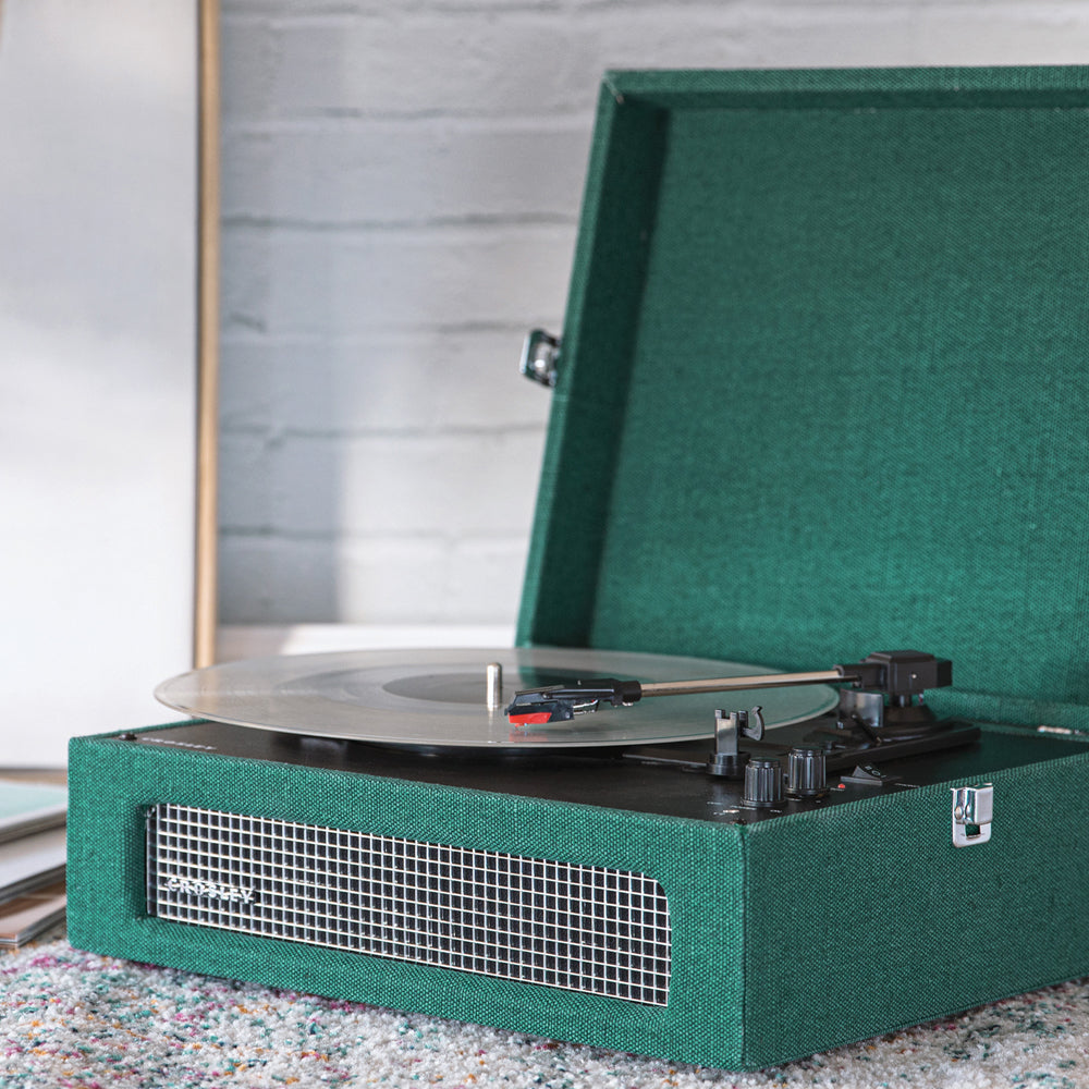 Crosley Voyager Bluetooth Portable Turntable - Dark Aegean + Bundled Crosley Record Storage Display Stand - SILBERSHELL