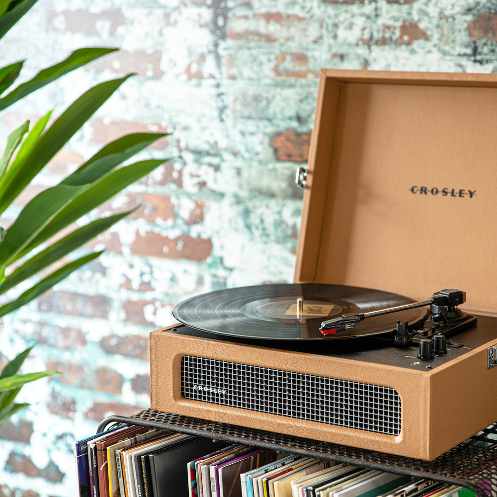 Crosley Voyager Bluetooth Portable Turntable - Tan + Bundled Crosley Record Storage Display Stand - SILBERSHELL