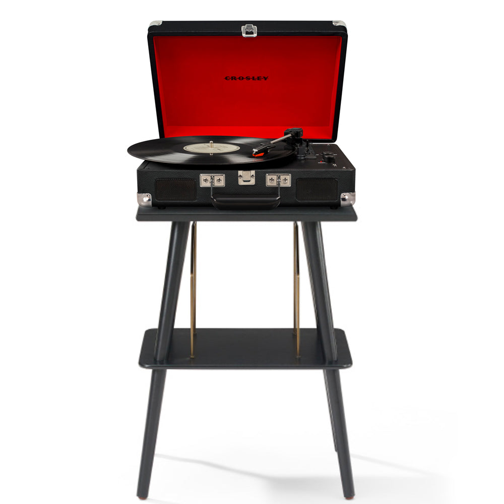 Crosley Cruiser Bluetooth Portable Turntable + Entertainment Stand Bundle - Black - SILBERSHELL