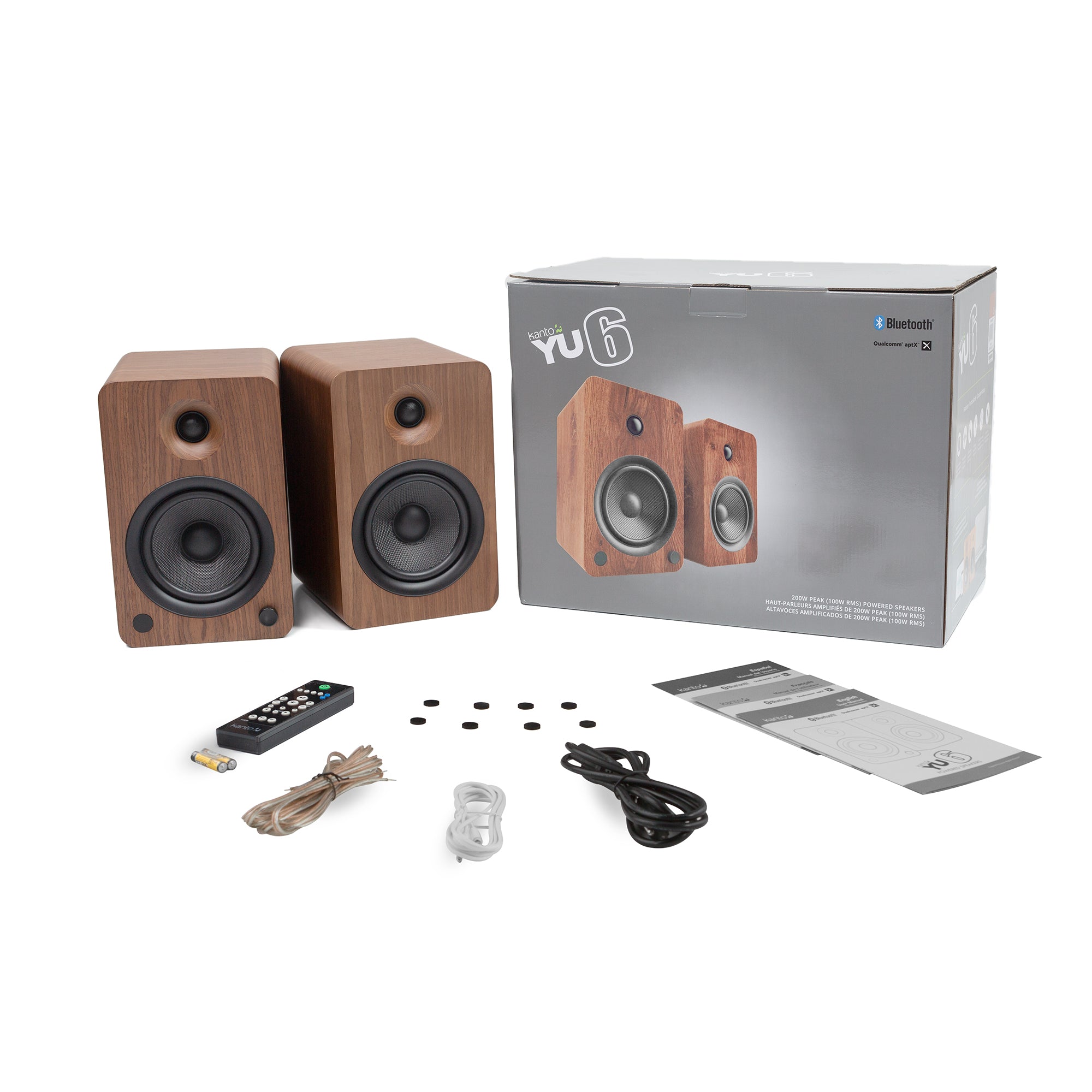 Kanto YU6 200W Powered Bookshelf Speakers with Bluetooth and Phono Preamp - Pair, Walnut