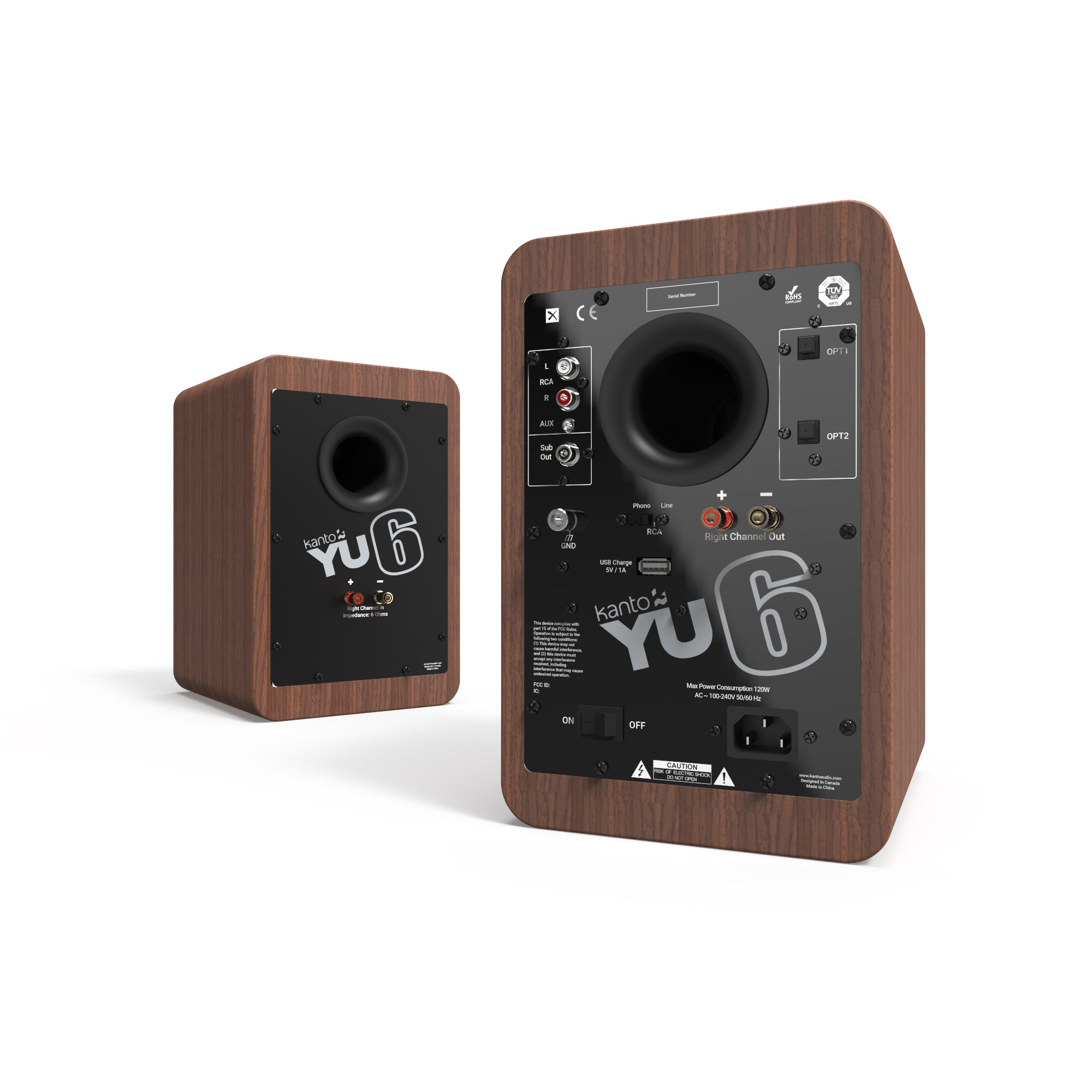 Kanto YU6 200W Powered Bookshelf Speakers with Bluetooth and Phono Preamp - Pair, Walnut