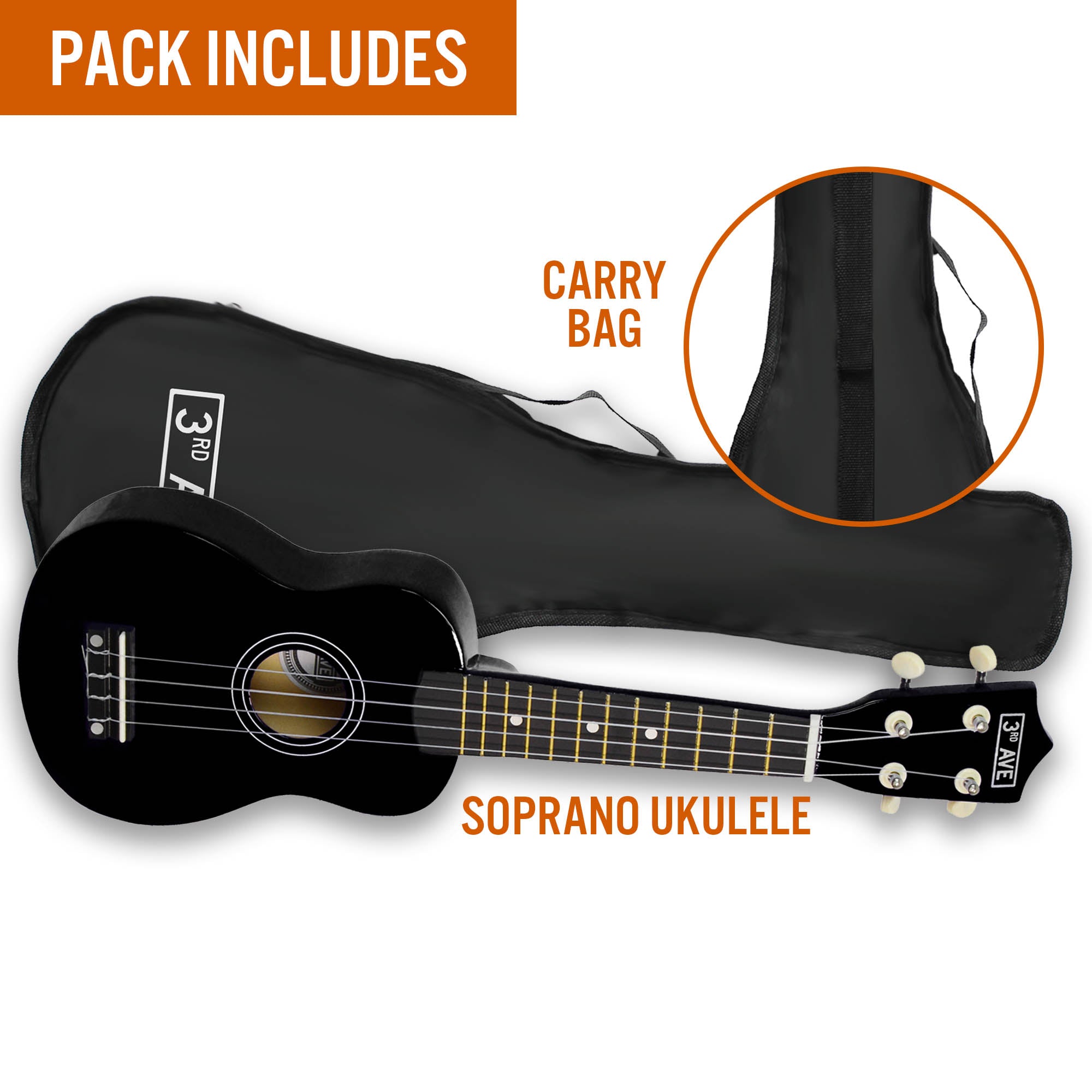 3rd Avenue Soprano Ukulele - Black - SILBERSHELL