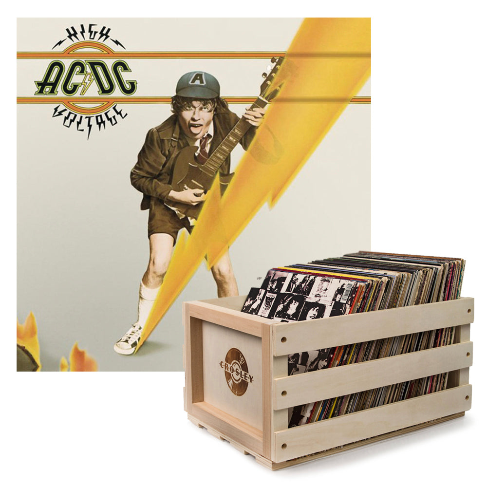 Crosley Record Storage Crate AC/DC High Voltage Vinyl Album Bundle - SILBERSHELL
