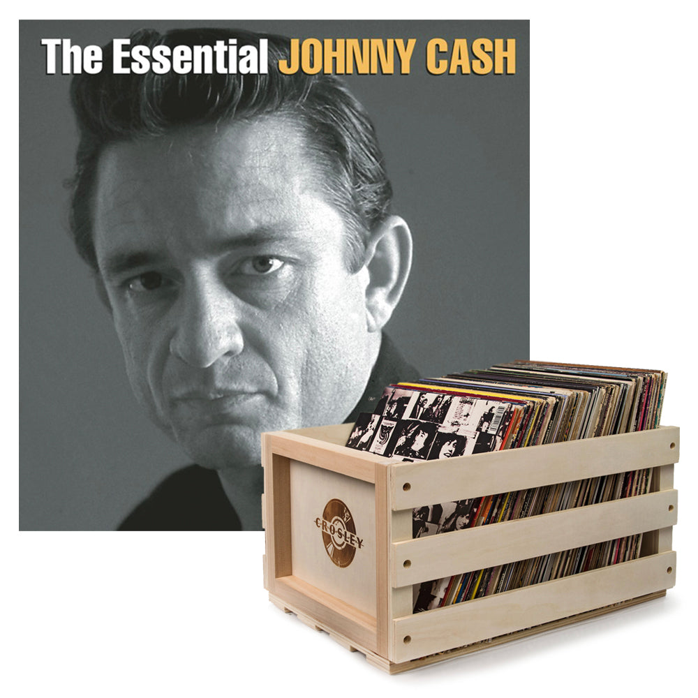 Crosley Record Storage Crate Johnny Cash The Essential Johnny Cash Vinyl Album Bundle - SILBERSHELL