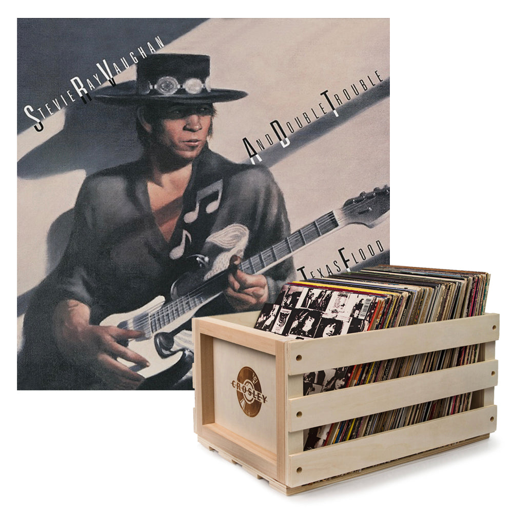 Crosley Record Storage Crate Stevie Ray Vaughan Texas Food Vinyl Album Bundle - SILBERSHELL