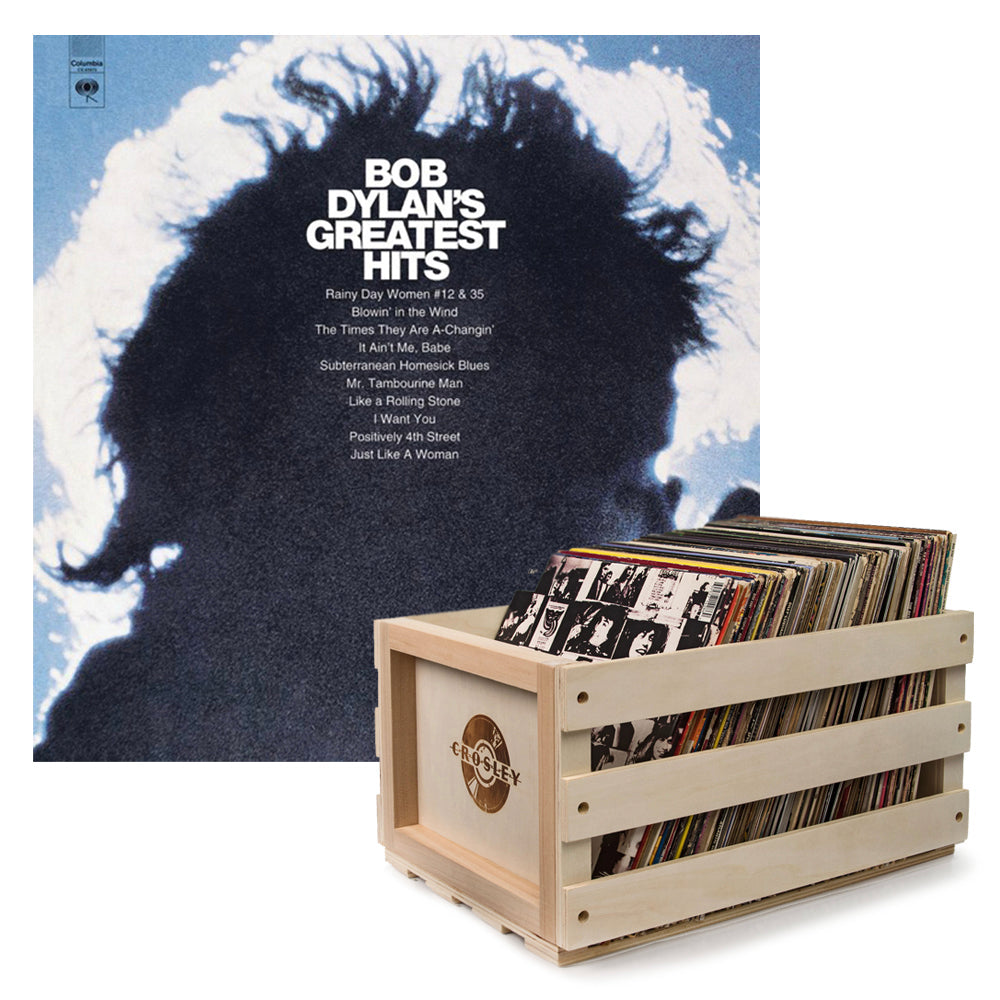 Crosley Record Storage Crate & Bob Dylan Greatest Hits Vinyl Album Bundle - SILBERSHELL