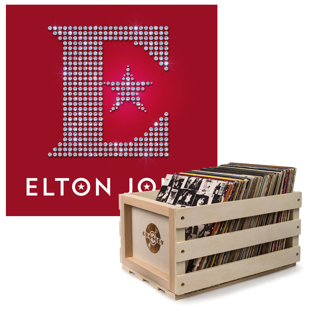 Crosley Record Storage Crate & Elton John - Diamonds - Double Vinyl Album Bundle - SILBERSHELL
