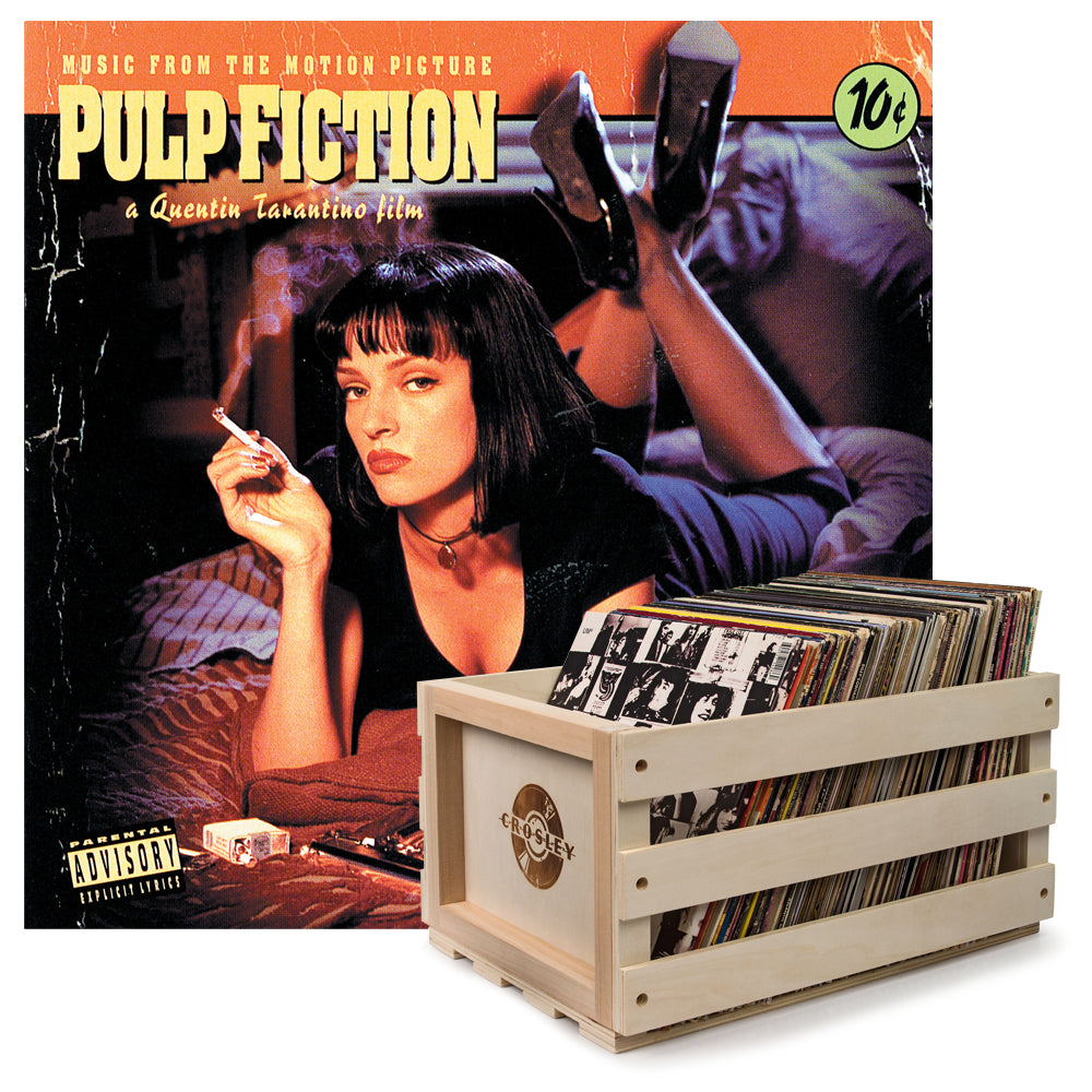 Crosley Record Storage Crate &  Various Artists Pulp Fiction - Vinyl Album Bundle - SILBERSHELL