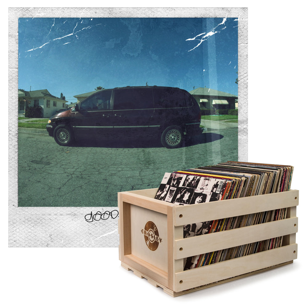 Crosley Record Storage Crate & Kendrick Lamar Good Kid, M.A.A.D City - Double Vinyl Album Bundle - SILBERSHELL