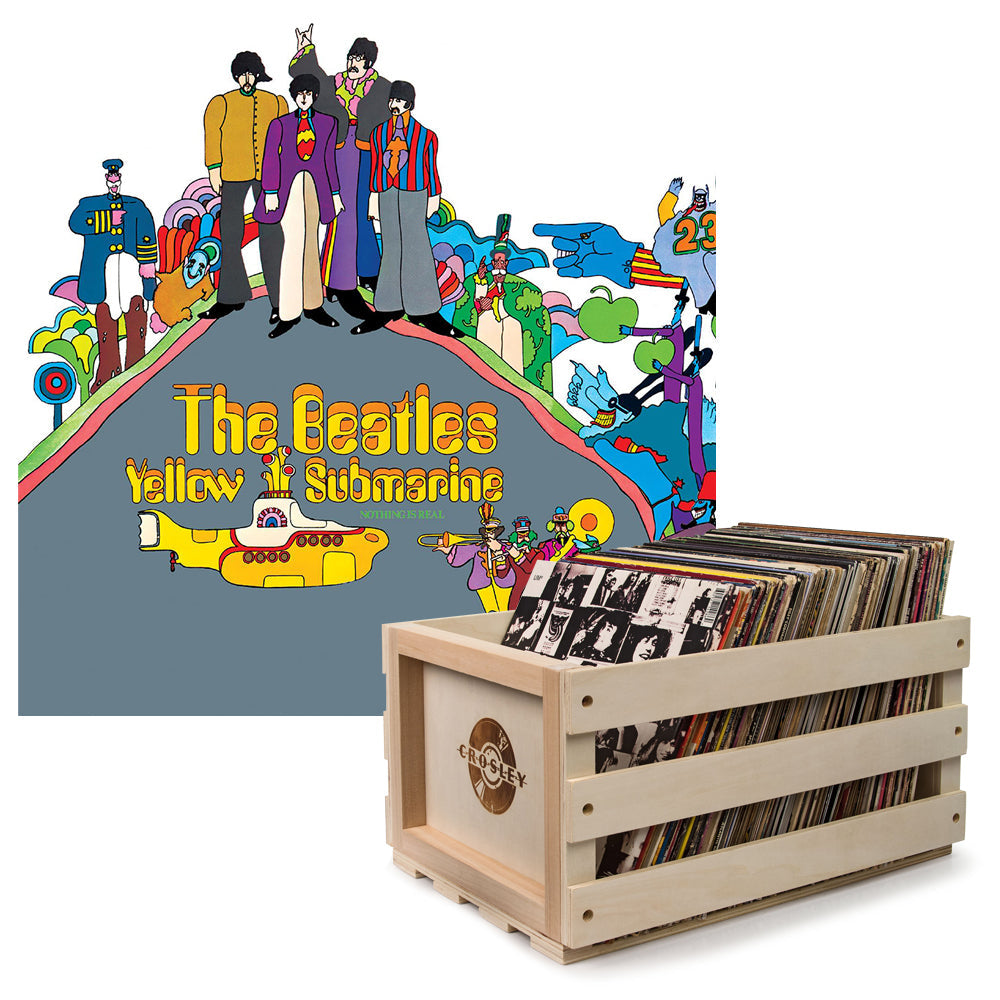 Crosley Record Storage Crate & The Beatles - Yellow Submarine - Vinyl Album Bundle - SILBERSHELL