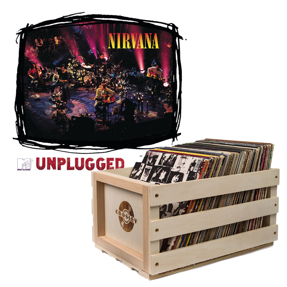 Crosley Record Storage Crate & Nirvana MTV Unplugged Vinyl Album Bundle - SILBERSHELL