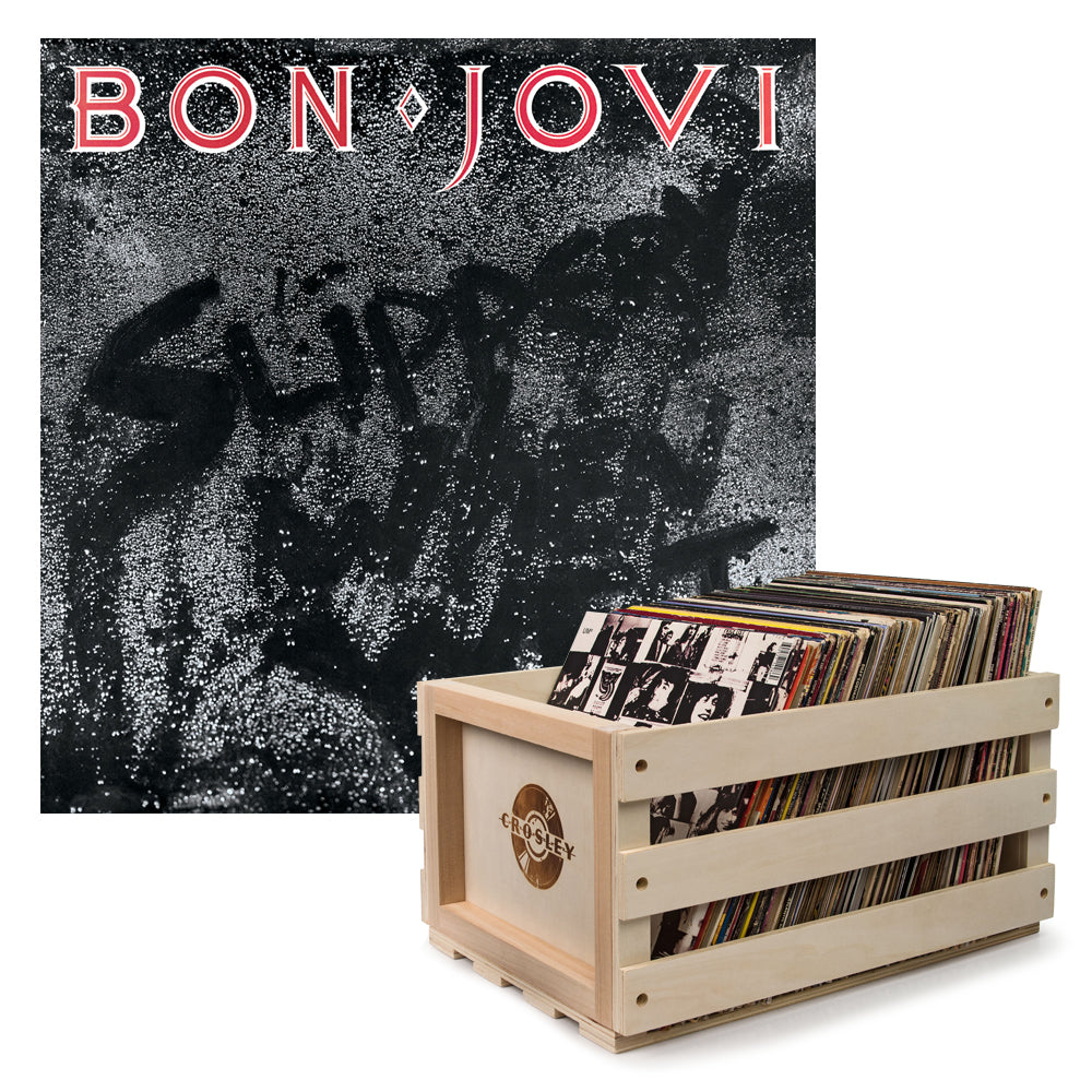 Crosley Record Storage Crate & Bon Jovi Slippery When Wet - Vinyl Album Bundle - SILBERSHELL