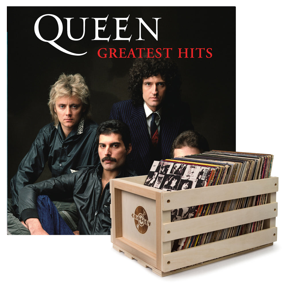 Crosley Record Storage Crate & Queen Greatest Hits - Double Vinyl Album Bundle - SILBERSHELL
