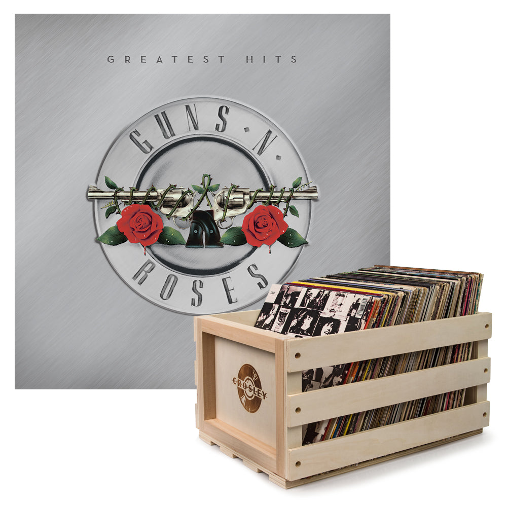 Crosley Record Storage Crate &  Guns N Roses Greatest Hits - Double Vinyl Album Bundle - SILBERSHELL