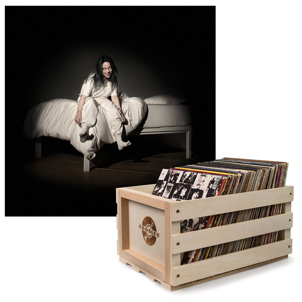 Crosley Record Storage Crate & Billie Eilish - When We All Fall Asleep, Where Do We Go - Vinyl Album Bundle - SILBERSHELL