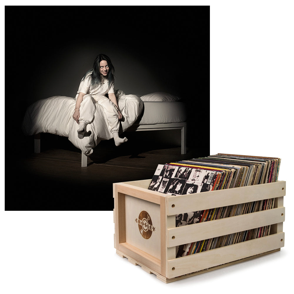 Crosley Record Storage Crate & Billie Eilish - When We All Fall Asleep, Where Do We Go - Vinyl Album Bundle