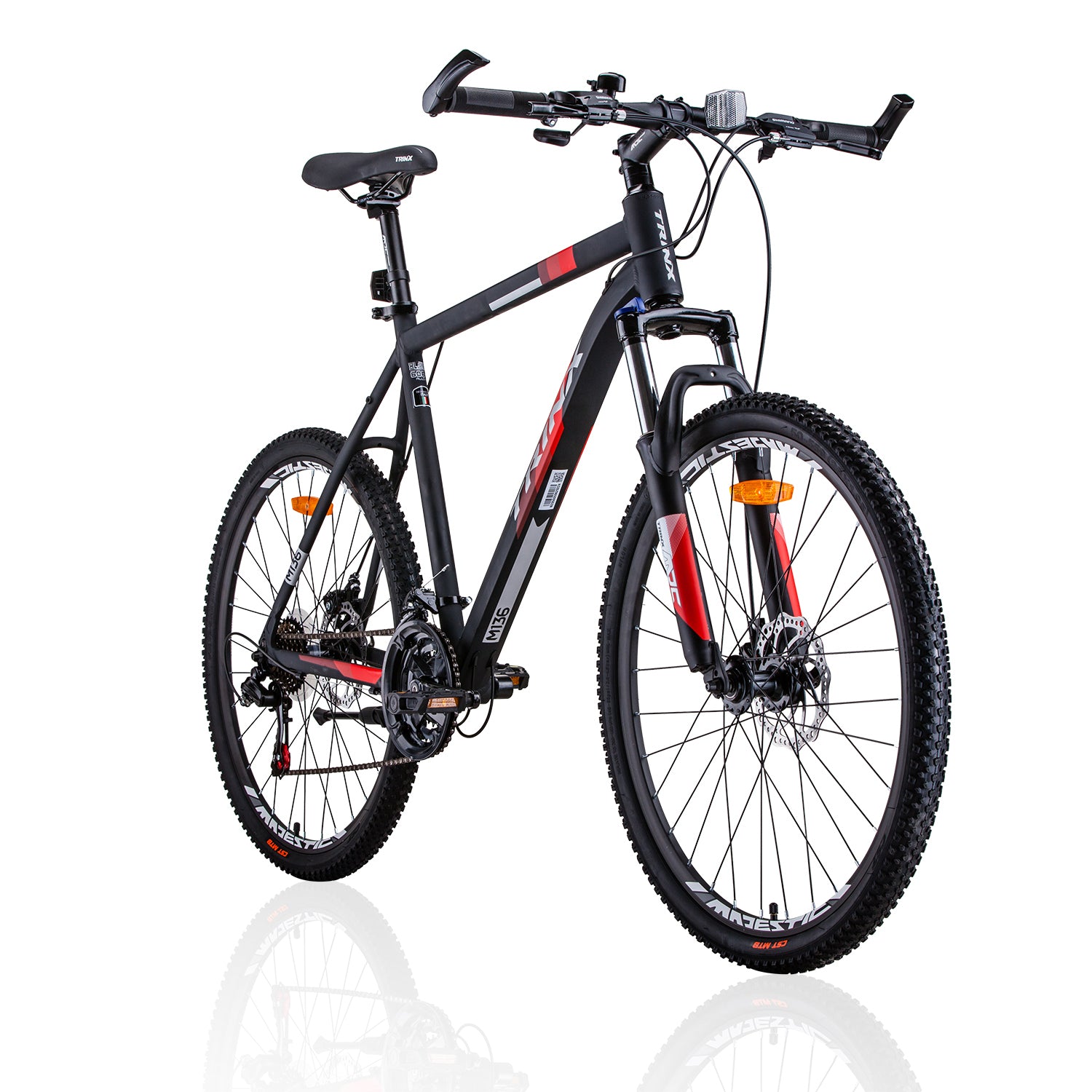 Trinx MTB Mens Mountain Bike 26 inch Shimano Gear 21-Speed [Colour: Matt Black White/Red] [Size Of Frame: 21 inches]