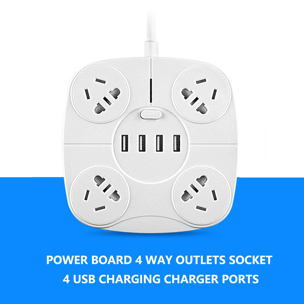 1.8 Metre Power Board with 4 Socket & 4 USB Charging Charger Ports - SILBERSHELL