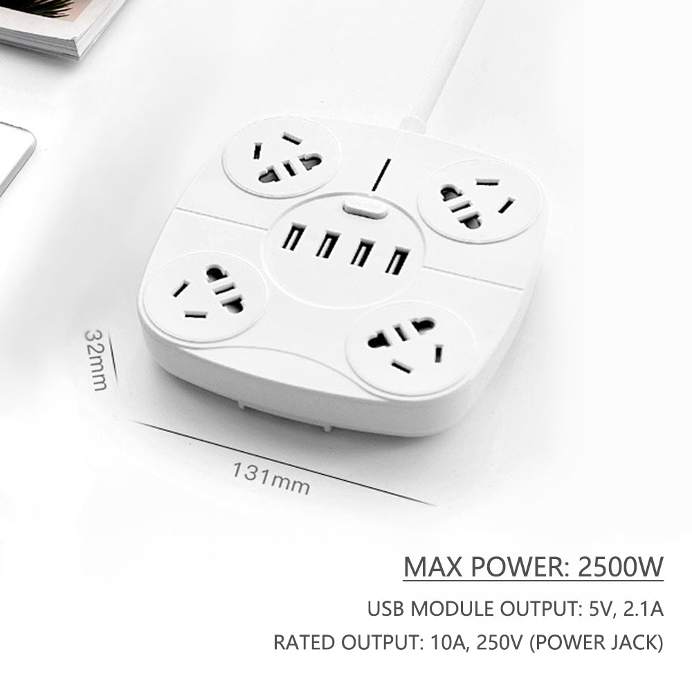 1.8 Metre Power Board with 4 Socket & 4 USB Charging Charger Ports - SILBERSHELL